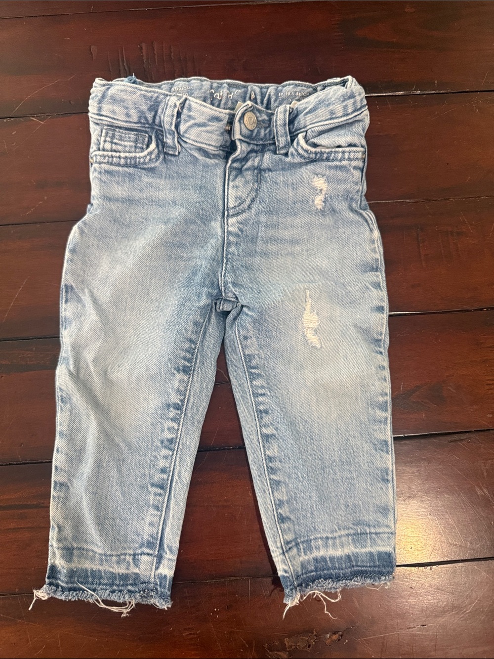 Cat & Jack Light Blue Distressed Kids Jeans - Straight Leg - Stretch - Raw Hem